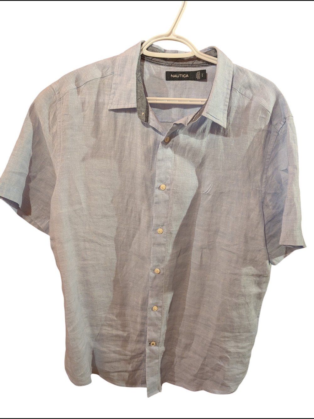Nautica Pale Blue Short-Sleeve Linen Button-Down Shirt
